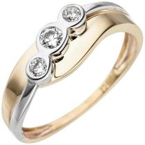 Damen Ring 333 Gelbgold Weißgold bicolor 3 Zirkonia