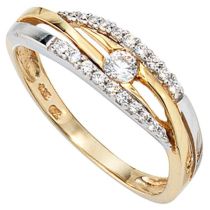 Damen Ring 333 Gelbgold Weißgold bicolor, mit Zirkonia, Goldring