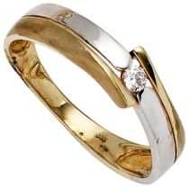 Damen Ring 333 Gelbgold Weißgold teil matt 1 Zirkonia Goldring