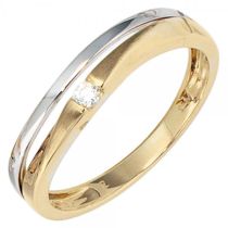 Damen Ring 333 Gelbgold Weißgold, teil matt 1 Zirkonia, Goldring