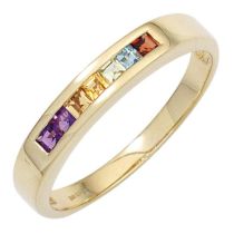 Damen Ring 585 Gelbgold 2 Amethyste 2 Citrine 1 Granat 1 Peridot Topas