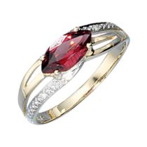 Damen Ring 585 Gelbgold, bicolor Granat rot 2 Diamanten