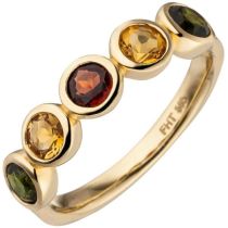 Damen Ring 585 Gold Gelbgold 2 Citrine 1 Granat 2 Turmaline