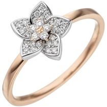 Damen Ring 585 Gold Rotgold Weißgold bicolor, 30 Diamanten