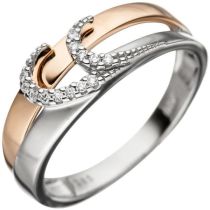 Damen Ring 585 Gold Weißgold Rotgold, 13 Diamanten