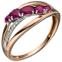 Damen Ring 585 Rotgold 5 Rubine rot 16 Diamanten