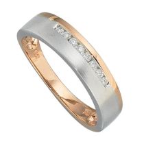 Damen Ring 585 Rotgold Weißgold bicolor teilmatt 8 Diamanten