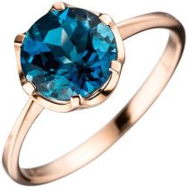 Damen Ring 585 Rotgold, 1 Blautopas blau, London blue