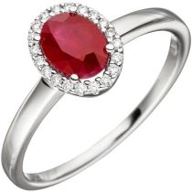 Damen Ring 585 Weißgold 20 Diamanten 1 Rubin rot Rubinring