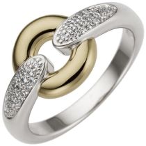 Damen Ring 585 Weißgold Gelbgold bicolor 32 Diamanten