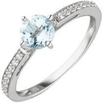 Damen Ring 925 Sterling Silber 1 Blautopas 16 Zirkonia