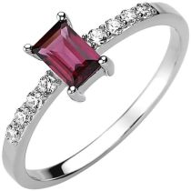 Damen Ring 925 Sterling Silber 1 Rhodolith rot 8 Zirkonia