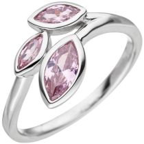 Damen Ring 925 Sterling Silber 3 Zirkonia rosa