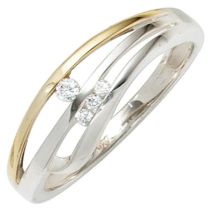 Damen Ring 925 Sterling Silber bicolor 4 Zirkonia