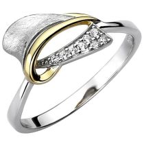 Damen Ring 925 Sterling Silber bicolor eismatt 8 Zirkonia