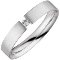 Damen Ring 925 Sterling Silber matt 1 Diamant Brillant