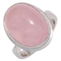 Damen Ring 925 Sterling Silber rhodiniert 1 Rosenquarz Cabochon rosa