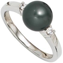 Damen Ring 925 Sterling Silber rhodiniert 2 Zirkonia Perlenring