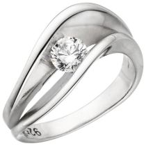 Damen Ring 925 Sterling Silber, 1 Zirkonia ca. 8,4 mm breit