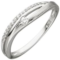 Damen Ring 925 Sterling Silber, teil matt 16 Zirkonia