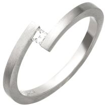 Damen Ring 950 Platin matt 1 Diamant im Caree-Schliff