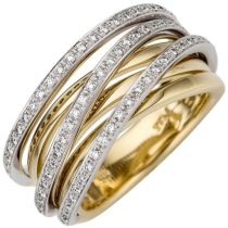 Damen Ring breit 585 Gelbgold Weißgold bicolor 78 Diamanten