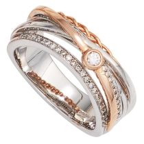 Damen Ring breit 585 Weißgold Rotgold bicolor 48 Diamanten