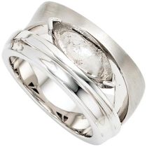 Damen Ring breit 925 Sterling Silber rhodiniert teil matt 1 Turmalinquarz