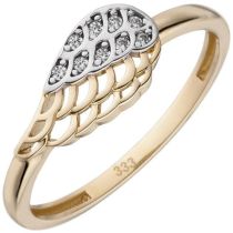 Damen Ring Flügel 333 Gelbgold, bicolor 9 Zirkonia Goldring