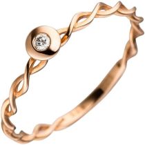 Damen Ring gedreht 585 Gold Rotgold 1 Diamant Brillant Rotgoldring