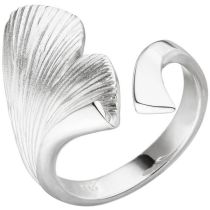 Damen Ring Ginko Ginkgo offen 925 Sterling Silber mattiert Handarbeit