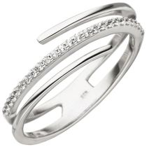 Damen Ring mehrreihig 925 Sterling Silber 26 Zirkonia