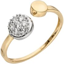 Damen Ring offen 375 Gold Gelbgold Weißgold bicolor 7 Zirkonia