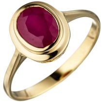 Damen Ring oval 585 Gold Gelbgold 1 Rubin Goldring Rubinring