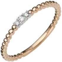 Damen Ring schmal zart 585 Rotgold Weißgold bicolor 3 Diamanten