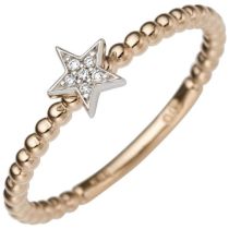 Damen Ring Stern 585 Rotgold Weißgold bicolor 6 Diamanten