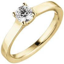 Damen Ring, 585 Gelbgold 1 Diamant Brillant 0,50 ct.Diamantring