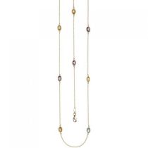 Halskette Kette lang 585 Gold Gelbgold Citrine Blautopase Amethyste 90 cm