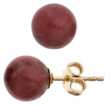 Kugel-Ohrstecker 333 Gelbgold 2 Rhodonite, 8 mm