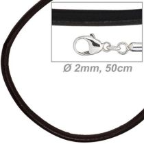 Leder Halskette Schnur schwarz 50 cm, Karabiner 925 Sterling Silber