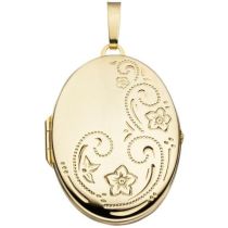 Medaillon oval Blumen 333 Gold Gelbgold Anhänger zum ffnen