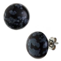 Ohrstecker 925 Sterling Silber 2 Schneeflocken-Obsidiane, 12 mm