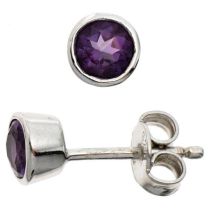 Ohrstecker 925 Sterling Silber rhodiniert 2 Amethyste Ohrringe