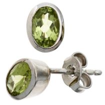 Ohrstecker 925 Sterling Silber rhodiniert 2 Peridot grün 7,2 mm