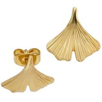 Ohrstecker Ginko Gingko 375 Gold Gelbgold teilmattiert Ohrringe