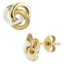 Ohrstecker Knoten verschlungen 585 Gold Gelbgold bicolor 2 Diamanten