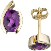 Ohrstecker oval 333 Gold Gelbgold 2 Amethyste lila violett Ohrringe