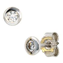 Ohrstecker rund 375 Gold Weißgold 2 Zirkonia Ohrringe