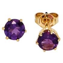 Ohrstecker rund 585 Gold Gelbgold 2 Amethyste lila violett Ohrringe