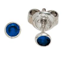 Ohrstecker rund 925 Sterling Silber rhodiniert 2 Zirkonia blau 3,5mm